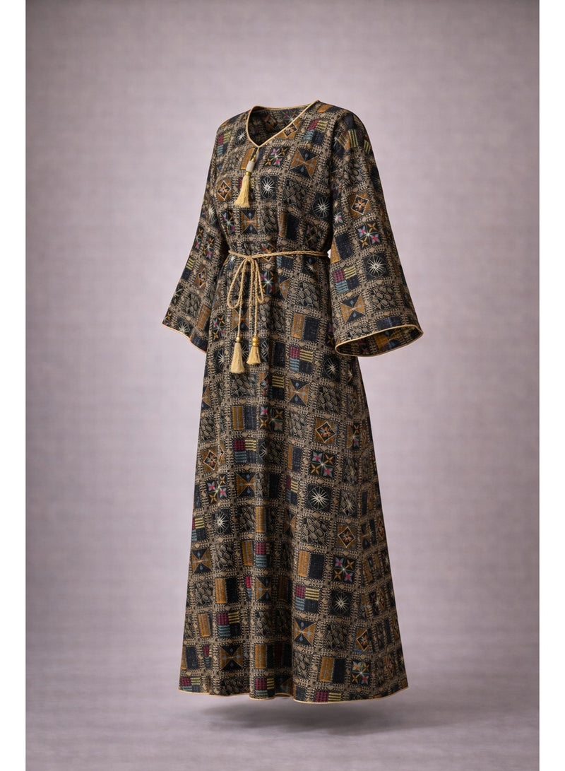 UD Women’s Embroidered Jalabiya with Traditional Touch, Gaitan Belt & Relaxed Fit Size S - Image 1